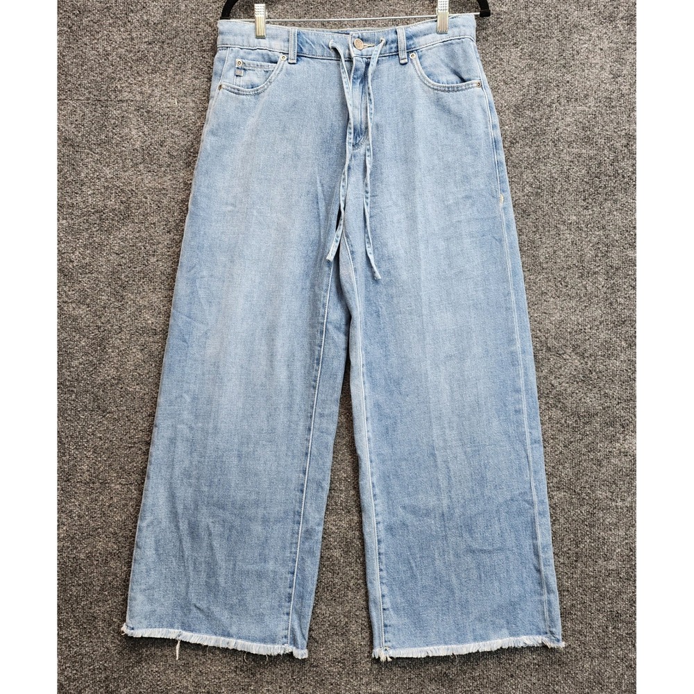 NWT Kobi Halperin Kim Pant Womens Wide Leg Drawstring Raw Hem Denim Jeans 28